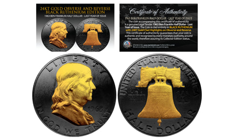Black RUTHENIUM Clad 2015 Kennedy Half Dollar U.S. Coin with 24K Gold Clad JFK Portrait - D Mint