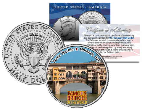RIALTO BRIDGE - Famous Bridges - Colorized JFK Half Dollar US Coin Venice Italy