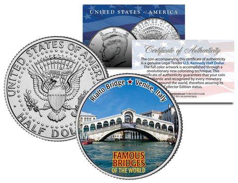 BROOKLYN BRIDGE - Famous Bridges - Colorized JFK Half Dollar U.S. Coin New York