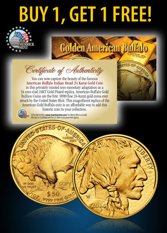 24K Gold Plated 2006 AMERICAN GOLD BUFFALO Indian Coin - BUY 1 GET 1 FREE - bogo