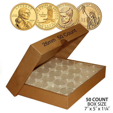 1oz SILVER or COPPER ROUNDS Direct-Fit Airtight 39mm Coin Capsule Holders (QTY: 50) **COMES PACKAGED WITH BOX AS SHOWN**