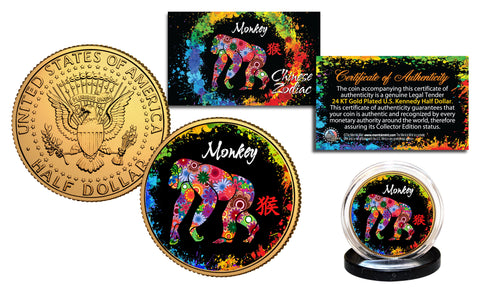 2015 Chinese New Year YEAR OF THE GOAT / SHEEP 24K Gold Plated JFK Kennedy Half Dollar US Coin