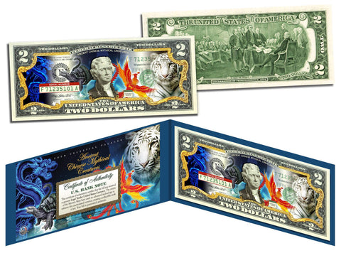 2019 Chinese New Year * YEAR OF THE PIG * POLYCHROMATIC 8 COLORIZED PIG’S Genuine Legal Tender U.S. $2 BILL - $2 Lucky Money with Blue Folio