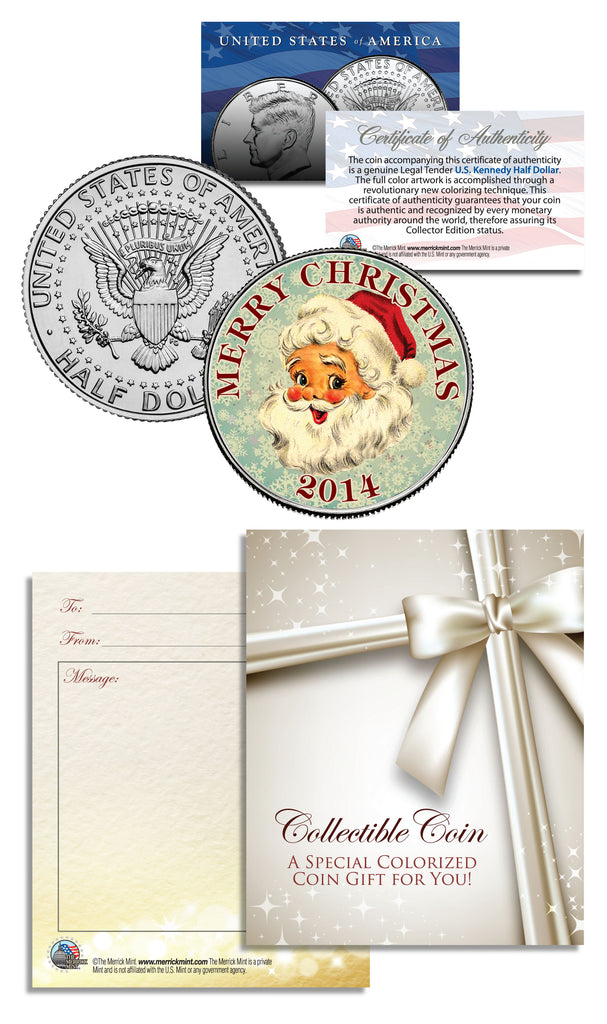 MERRY CHRISTMAS " Santa Claus " 2014 JFK Kennedy Colorized Half Dollar US Coin in Ornament Capsule