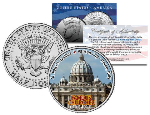 MICHELANGELO - THE MADONNA OF THE STAIRS - Jesus Christ Statue Sculpture Colorized JFK Kennedy Half Dollar U.S. Coin