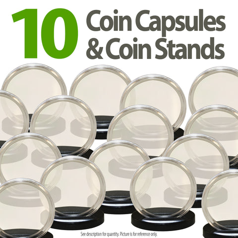 5 Coin Capsules & 5 Coin Stands for DIMES - Direct Fit Airtight 18mm Holders