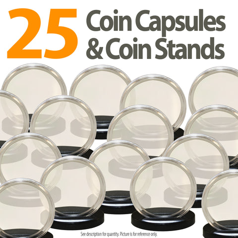 3D Floating 2-Sided View-Thru Coin Display Frame Holder Box Case with Stand ( For Challenge Coins / Coins / Medallions / Jewelry / Stamps) - Black 2x2 Case - Set of 2