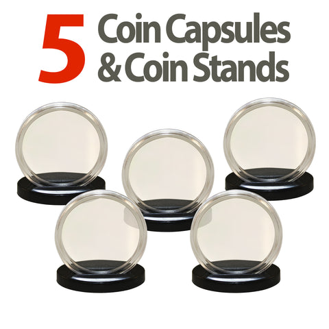 10 Coin Capsules & 10 Coin Stands for NICKEL - Direct Fit Airtight 21mm Holders