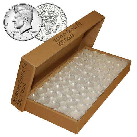 PRESIDENTIAL DOLLAR / SACAGAWEA DOLLAR / SBA DOLLAR Direct-Fit Airtight 26mm Coin Capsule Holders (QTY: 50) **COMES PACKAGED WITH BOX AS SHOWN**