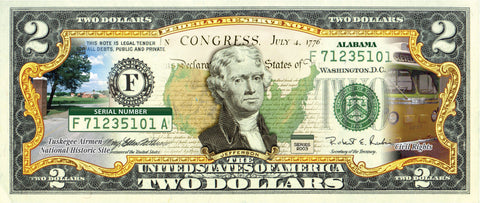 SOUTH CAROLINA State/Park COLORIZED Legal Tender U.S. $2 Bill with Security Features