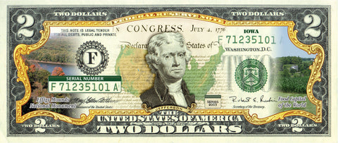 TEXAS State/Park COLORIZED Legal Tender U.S. $2 Bill with Security Features