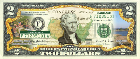 July 4th Independence Day *2-Sided* Offical Genuine Legal Tender $2 U.S. Bill