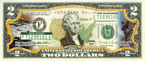 WEST VIRGINIA State/Park COLORIZED Legal Tender U.S. $2 Bill with Security Features