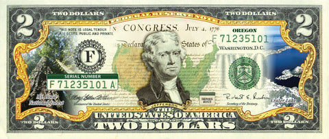 NEW HAMPSHIRE State/Park COLORIZED Legal Tender U.S. $2 Bill with Security Features