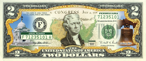 GRAND CANYON NATIONAL PARK Colorized $2 Bill - Genuine Legal Tender