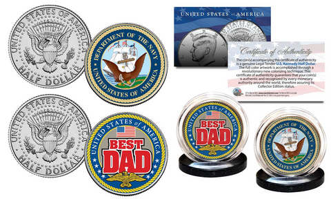 FATHERS DAY 2016 United States Armed Forces Military 2-Coin U.S. JFK Kennedy Half Dollar Set - COAST GUARD