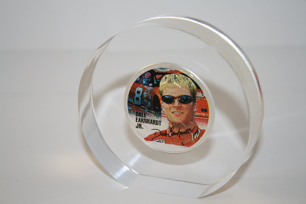 DALE EARNHARDT JR 2001 1 oz American Silver Eagle Colorized Coin Lucite Paperweight