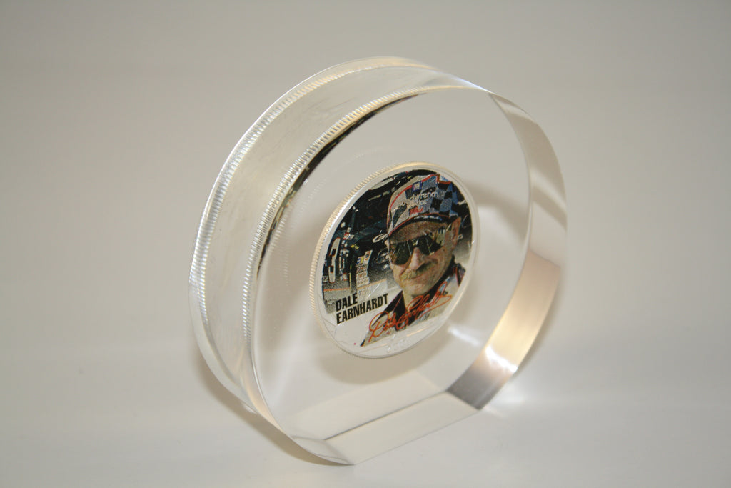 DALE EARNHARDT SR 2001 1 oz American Silver Eagle Colorized Coin Lucite Paperweight