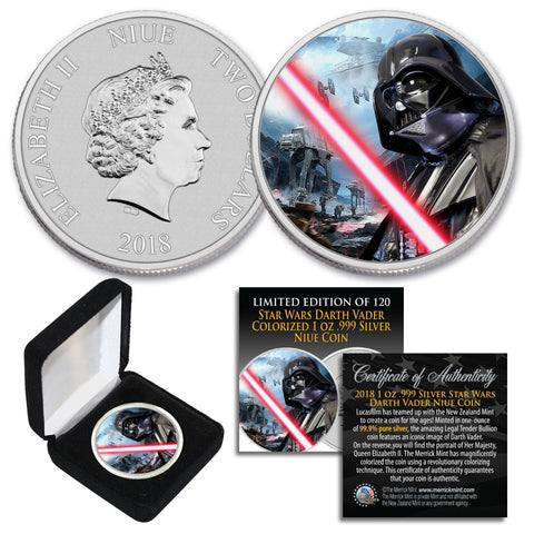 2018 Niue 1 oz Pure Silver BU Star Wars DARTH VADER LIGHTSABER Coin with CARBON FREEZING CHAMBER Backdrop - Limited of 120