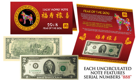 2019 CNY Chinese YEAR of the PIG Lucky Money S/N 888 U.S. $2 Bill w/ Red Folder