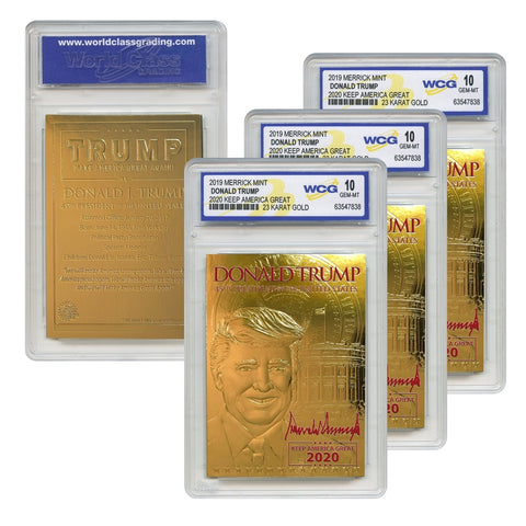 Donald Trump 2020 Keep America Great 45th President Official 24K Gold Clad Tribute Coin with Certificate, Coin Capsule and Display Stand (Lot of 5)