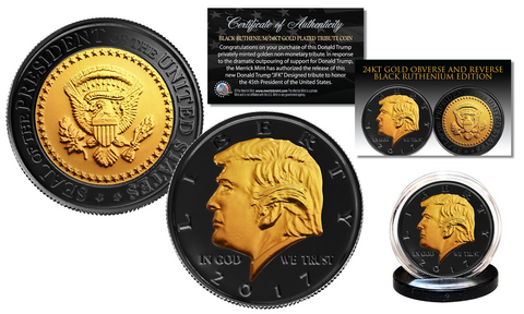 Donald Trump 2020 Keep America Great 45th President Official BLACK RUTHENIUM & 24K GOLD Clad Tribute Coin with Deluxe Felt Display Box