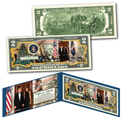 DONALD TRUMP 45th President of the United States Genuine U.S. $2 Bill with Donald Trump 8x10 Photo in Large Collectors Folio Display
