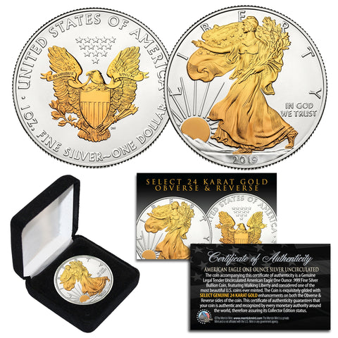 1921 Original AU MORGAN SILVER Dollar 24KT GOLD Plated with 2-Sided Black Ruthenium Highlights