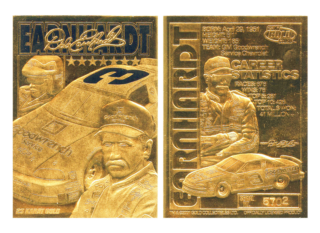 2-Card Set of DALE EARNHARDT 2001 23KT Gold Cards - 7-TIME CHAMPION & GM GOODWRENCH #3 - Serial Numbered - NM-MT