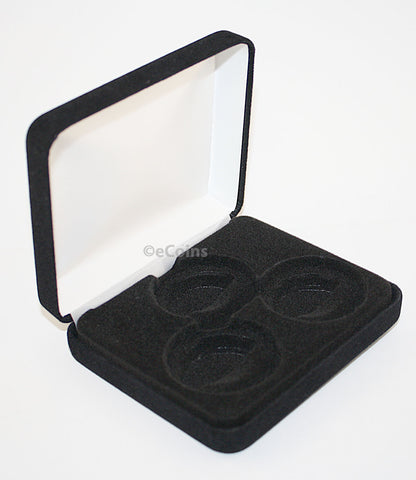 3D Floating 2-Sided View-Thru Coin Display Frame Holder Box Case with Stand ( For Challenge Coins / Coins / Medallions / Jewelry / Stamps) - Black Large Case (2.75”) - Set of 3