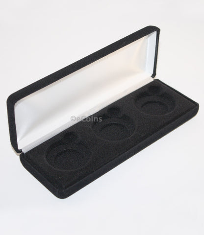 Black Felt COIN DISPLAY GIFT METAL PLUSH BOX holds 3-IKE or Silver Eagle SQUARE