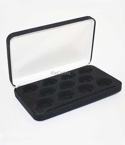 Black Felt COIN DISPLAY GIFT METAL PLUSH BOX for 2-Quarters plus 2-IKE/ASE