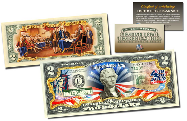 Vintage US Army WWII Genuine Legal Tender $2 Bill – Colorized Collectible