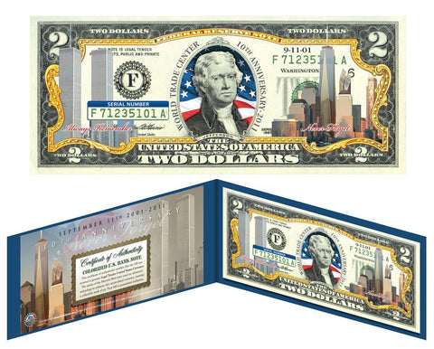 WORLD TRADE CENTER * THEN & NOW * 9/11 WTC  Official Genuine Legal Tender U.S. $2 Bill