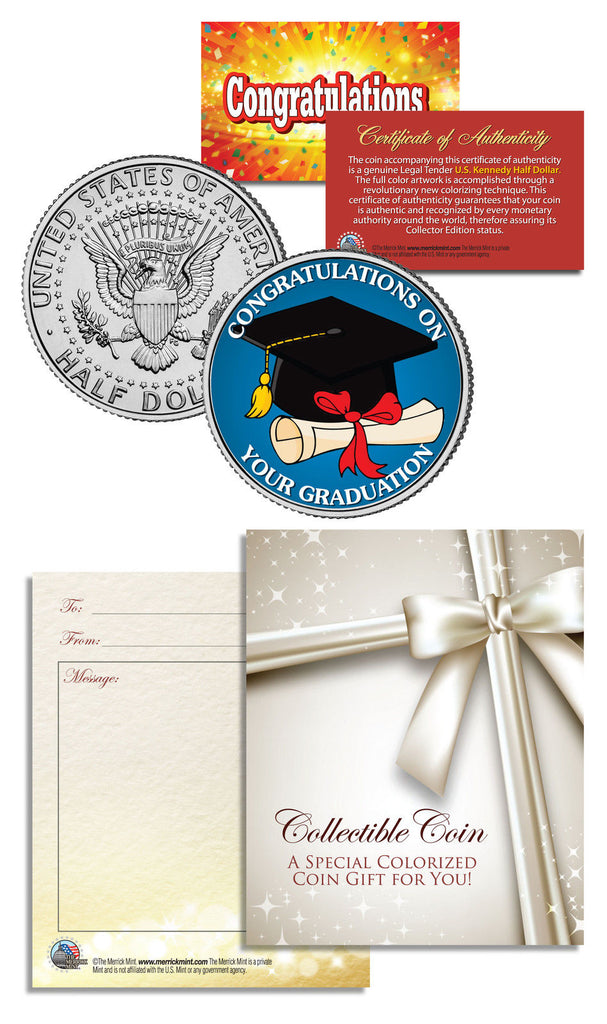 GRADUATION Plush Bear & Graduation JFK Kennedy Half Dollar Colorized US Coin
