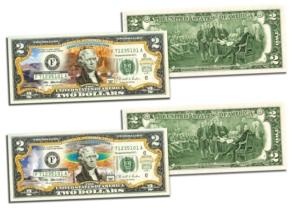 GRAND CANYON & YELLOWSTONE NATIONAL PARKS Official $2 Bills Honoring America's National Parks