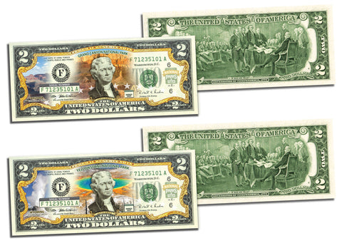 YELLOWSTONE NATIONAL PARK Colorized $2 Bill - Genuine Legal Tender