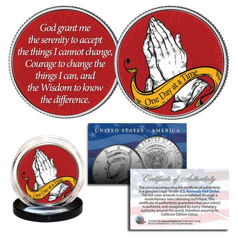 ONE DAY AT A TIME Universe Sun, Moon & Earth Serenity Prayer Genuine 2-Sided JFK Kennedy Half Dollar U.S. Holy Spirit Coin