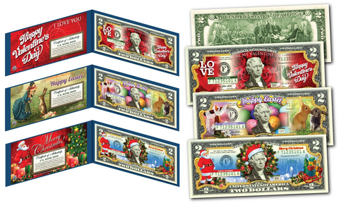 EDUCATIONAL SERIES 1896 Designed NEW U.S. Bills - Genuine Legal Tender Modern U.S. $1, $2, & $5 Banknotes - Set of All 3