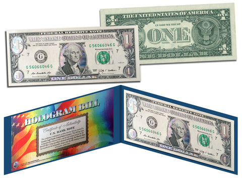 SILVER DIAMOND CRACKLE HOLOGRAM Legal Tender US $1 Bill Currency - Limited Edition