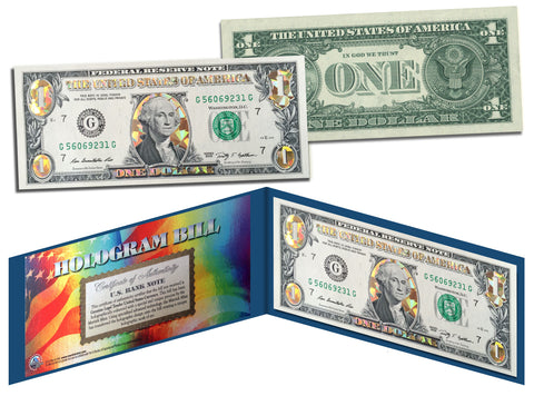 GOLD SHIMMERING STARS HOLOGRAM Legal Tender US $1 Bill Currency - Limited Edition
