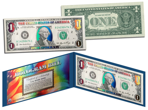 GOLD SHIMMERING STARS HOLOGRAM Legal Tender US $1 Bill Currency - Limited Edition