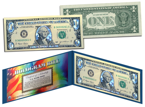 GOLD SHIMMERING STARS HOLOGRAM Legal Tender US $1 Bill Currency - Limited Edition