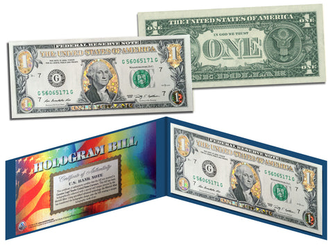 $5 Currency Dual Overlay * Gold Hologram & Polychrome Color * Genuine Legal Tender U.S. $5 Bill 2-Sided