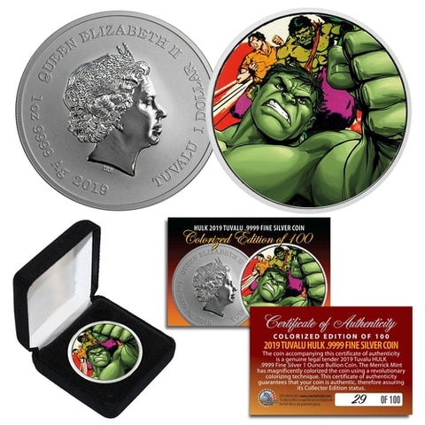 2019 1 oz Pure Silver Tuvalu Marvel Comics CAPTAIN AMERICA Coin Limited & Numbered of 219 - AVENGER THOR