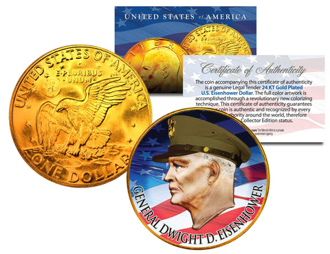 INDEPENDENCE DAY 4th of July Colorized 1976 IKE Eisenhower Dollar U.S. Coin 24K Gold Plated