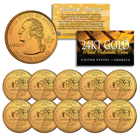 1999-2009 Complete 24K GOLD Plated Statehood Quarter 56-Coin Set in Premium Cherry Wood Display Box with COA