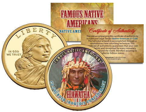 SACAGAWEA - Famous Native Americans - Sacagawea Dollar Colorized US Coin - LEWIS AND CLARK EXPEDITION Indians