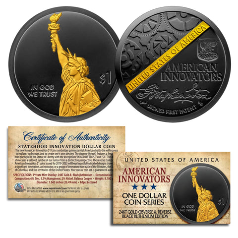 Black RUTHENIUM 2-Sided 1916-1947 Original AU WALKING LIBERTY SILVER HALF DOLLAR with 24KT Gold Clad Highlights Obverse & Reverse  * 2-Sided Blackout Edition *