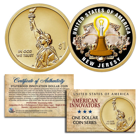 American Innovation NEW JERSEY 2019 Statehood $1 Dollar Coin - Uncirculated 2-Coin P & D Set
